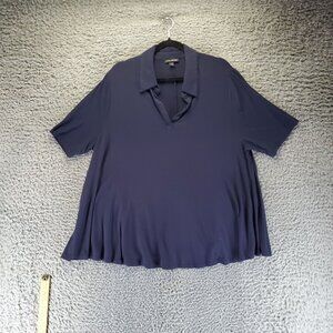 Lane Bryant Top Womens 18/20 Navy Blue Collared Short Sleeve Relaxed Fit Tunic